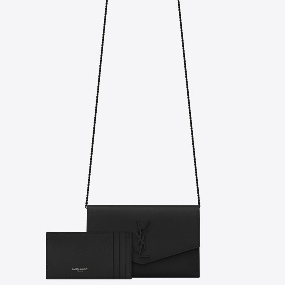 YSL Uptown Chain Wallet Black on Black